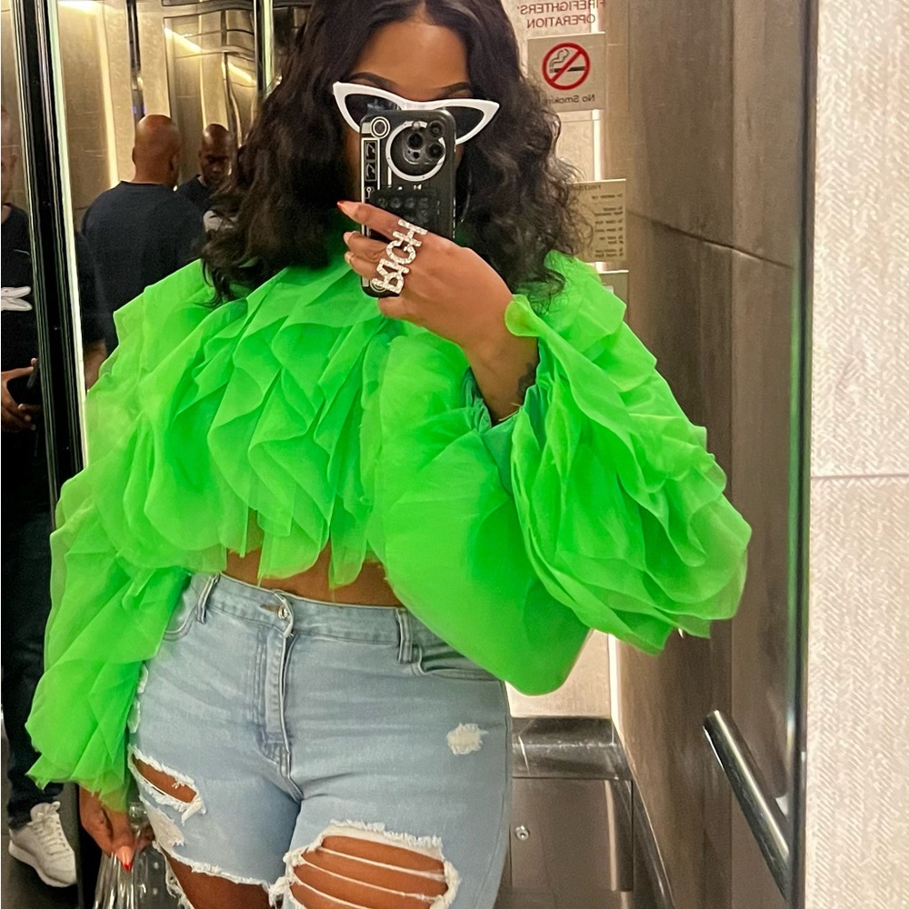 Green Ruffled Blouse